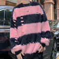 Custom Logo Mohair Personalized Vintage Men's Knitting  Sweaters Jacquard Pullover Knit Crew Neck Knitwear Jumper for Men