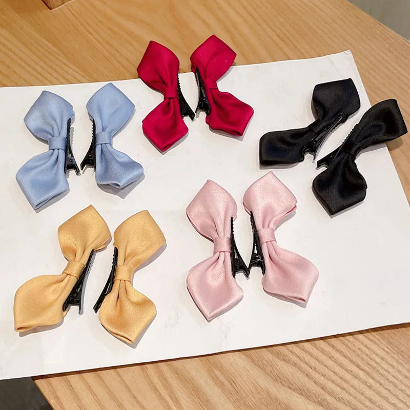 2pcs Black White Ribbon Hair Bows Clips Vintage Bowknot Side Hairpin Cute Girls Barrettes Headdress Hair Accessories for Women