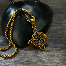 Wholesale Punk Fashion Gold Silver Plated Stainless Steel Hollowed Celtic Knot Pendant Necklace Set for Men Jewelry