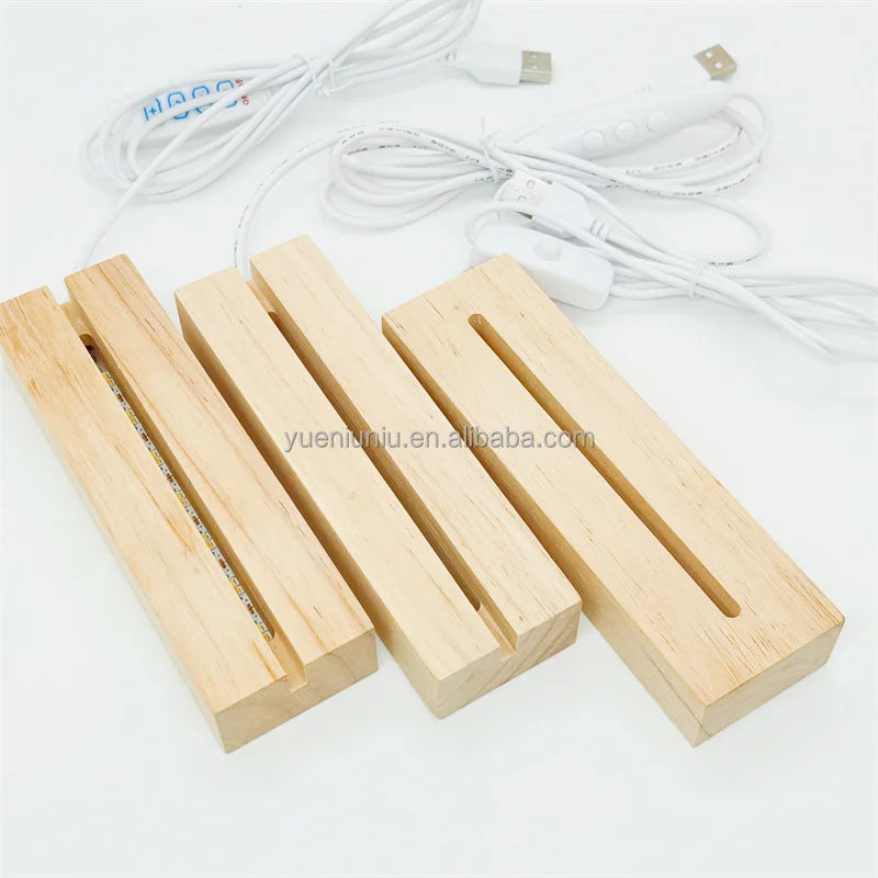 Handmade Wood USB Night Light with Rectangle Base Manufacturer's Custom Holiday Engraving Polished Wood for Personalized Gifts