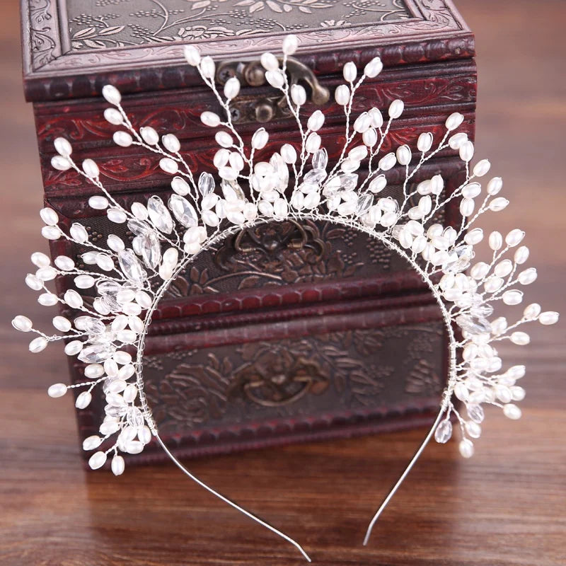 Wholesale Banquet Hair Accessories Bridal Jewelry Pearl Rhinestone Headband Crown Handmade Headwear Wedding Dress Accessories