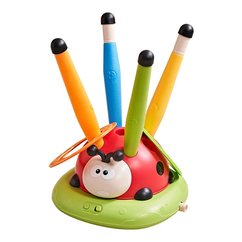 3 in 1 Sports Entertainment Game RC Ladybug Machine Set Toy Rocket Launcher & Ring Toss Game Jump Toys