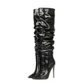 Hot Selling Stiletto High Heels Winter Women's Soft Black PU Leather Slouch Boots Pull-on Tube Thigh High Over-the-Knee Western