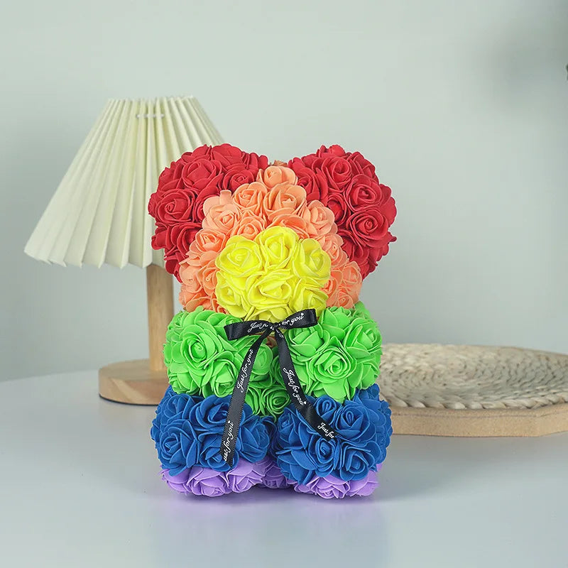 AYOYO 25cm Rose Hugging Bear Simulation Flower Wholesale Creative Gift Foam Doll Valentine's Day Gift