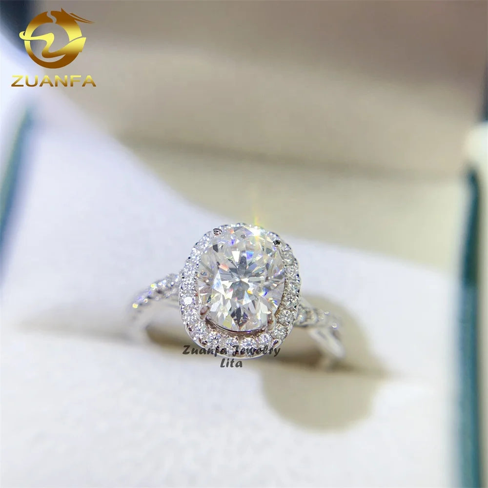 Fine Jewelry Best Price Women halo Oval 2 Carat Moissanite Diamond 14k Gold Engagement Ring