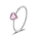 Mothers Day Gifts Pink CZ Stone Silver Heart Ring 925 Sterling Silver Rings Gift