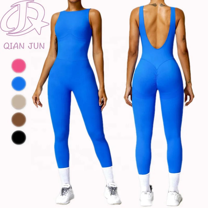 Custom Logo Sleeveless Hollow Butt Lifting One-piece Yoga Pants Women U Shape Women Jumpsuit