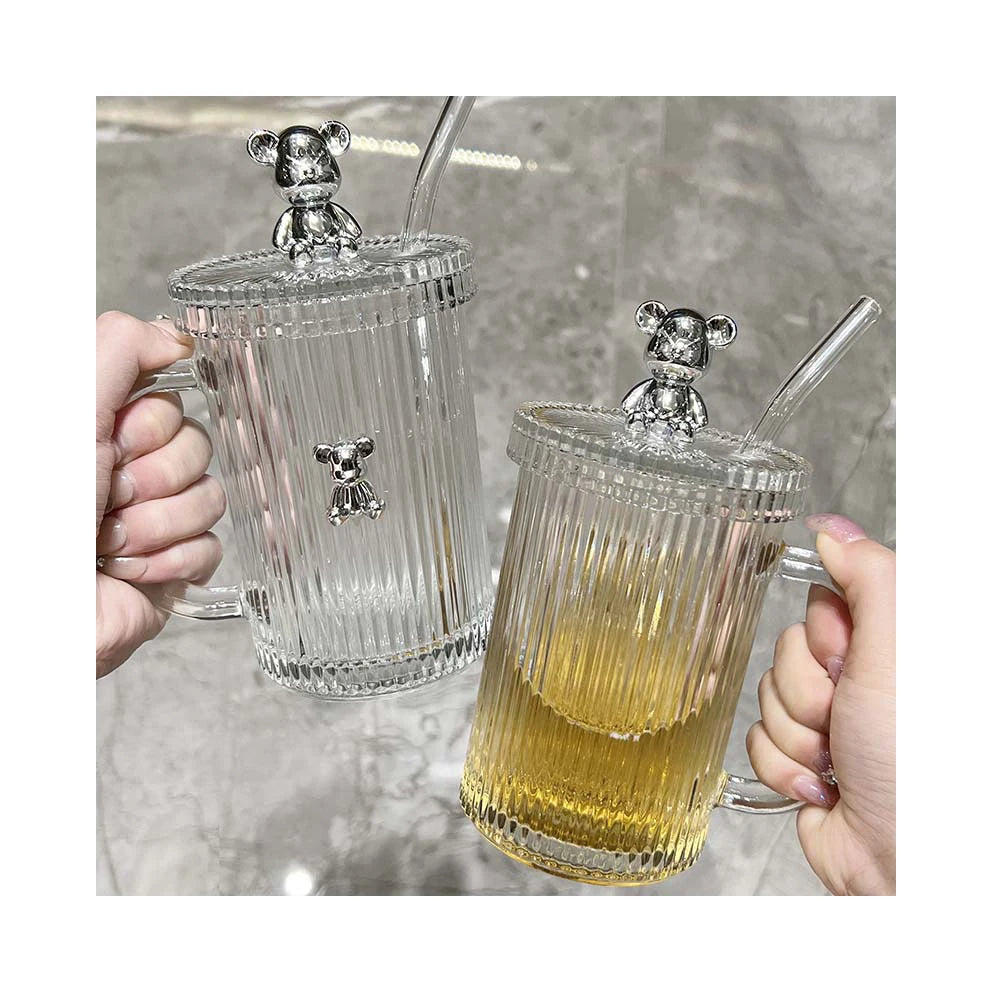 High-Aesthetics Ethiopian Coffee Cup and Saucer Sets Glass Water Straw Cup with Lid Customizable Logo Household Drinkware