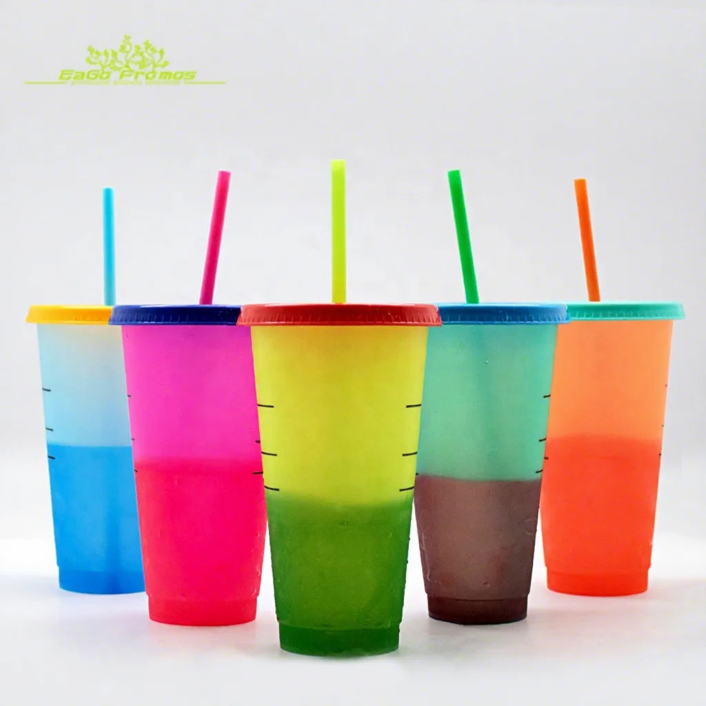 2026 New Product Customized 10 Stock Colors Reusable Plastic Color Changing Cold Cup Tumbler With Lid and Straw
