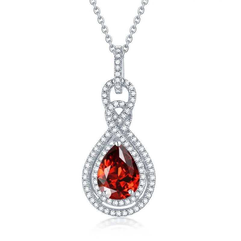 925 Sterling Silver Cubic Zirconia Ruby Pendant Necklace Birthstone Necklace