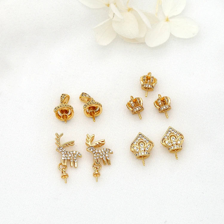 14K Brass Gold Plated DIY Jewelry Necklace Bracelet Micro Inlaid Zircon Pearl Pendant Semifinished Pearl Holder