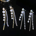 Fashion Pearl Tassel Earrings Long Crystal Bling Bling Stud Earrings for Women Elegant Party Jewelry Ear Accessory