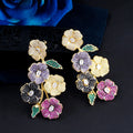 Korean Colorful Zirconia Micro Paved Flower Cluster Drop Dangling Party New Earrings Design Girls Jewelry for Women Wedding Prom