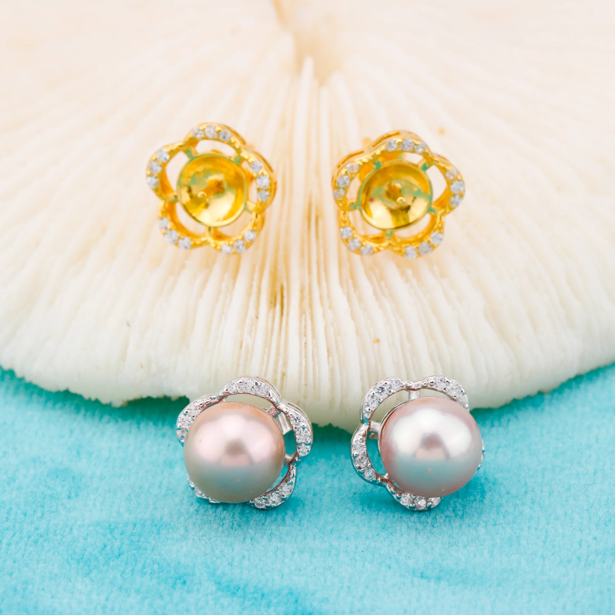 E010872 S925 Pearl Earring 925 Sterling Silver DIY 7-8mm Natural Freshwater Pearl Stud Earring for Women