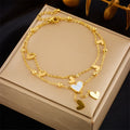 New Fashion Beach Jewelry Non Tarnish Double Layer 18k Gold Stainless Steel Love Heart Anklets for Women