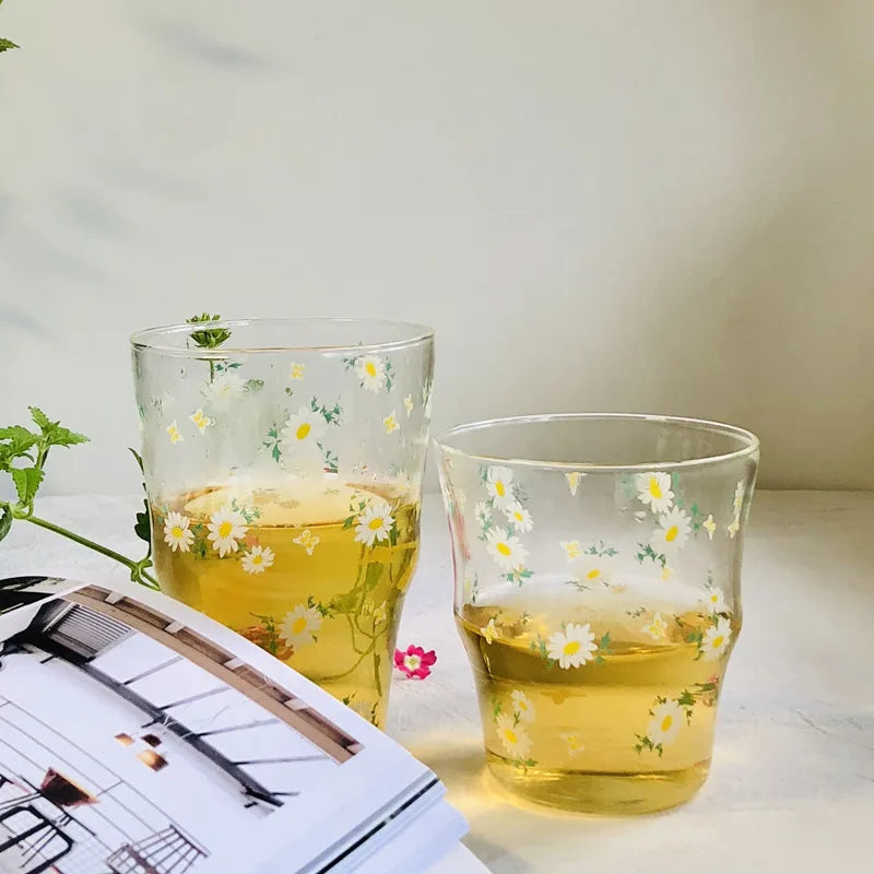 SOLHUI Vintage Daisy Glass Antique Heat Resistant Milk Coffee Juice Cup