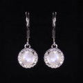 C4950 Abiding Elegant Dainty Round Shape 6MM Natural Rainbow Moonstone Halo 925 Silver Dangle Earrings