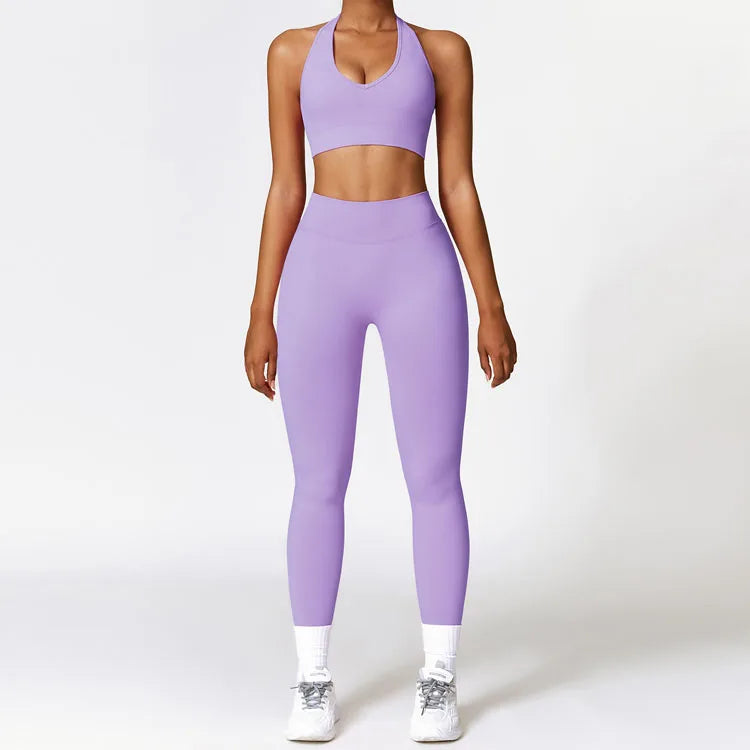 High Quality Nude Seamless Yoga Sets Women Short Sleeve Yoga Clothing Gym Leggings Fitness Yoga Set 2024