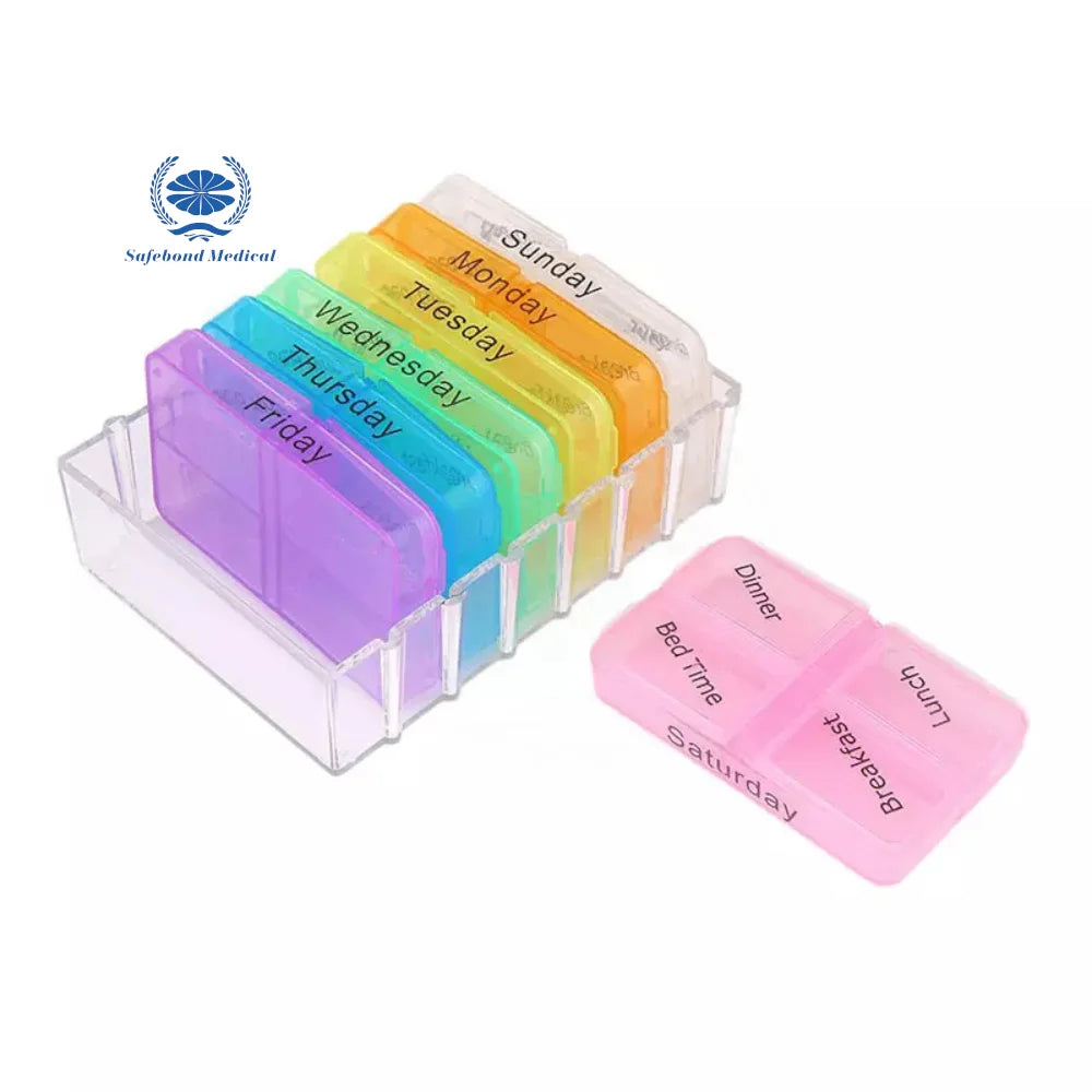 Promotional Plastic Portable 7 Days Medicine Pocket Weekly Pill Box One Week Pill Box