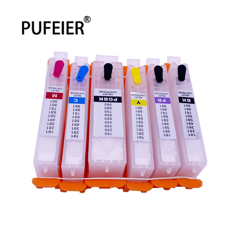 6C PGI-580 CLI-581 Refillable Ink Cartridge With Chip for Canon TS9150 TS9155 TS9550 TS9551C TS8350 TS8351 TS8352 PGI580 CLI581