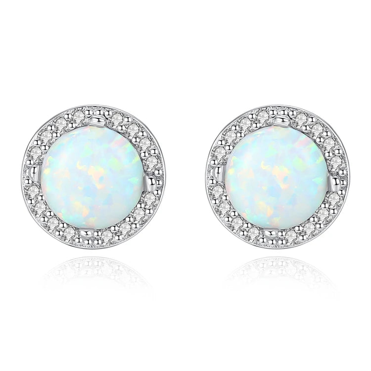 Fashion 925 Sterling Silver Gold Plated Natural Opal Earrings Studs for Women Girls