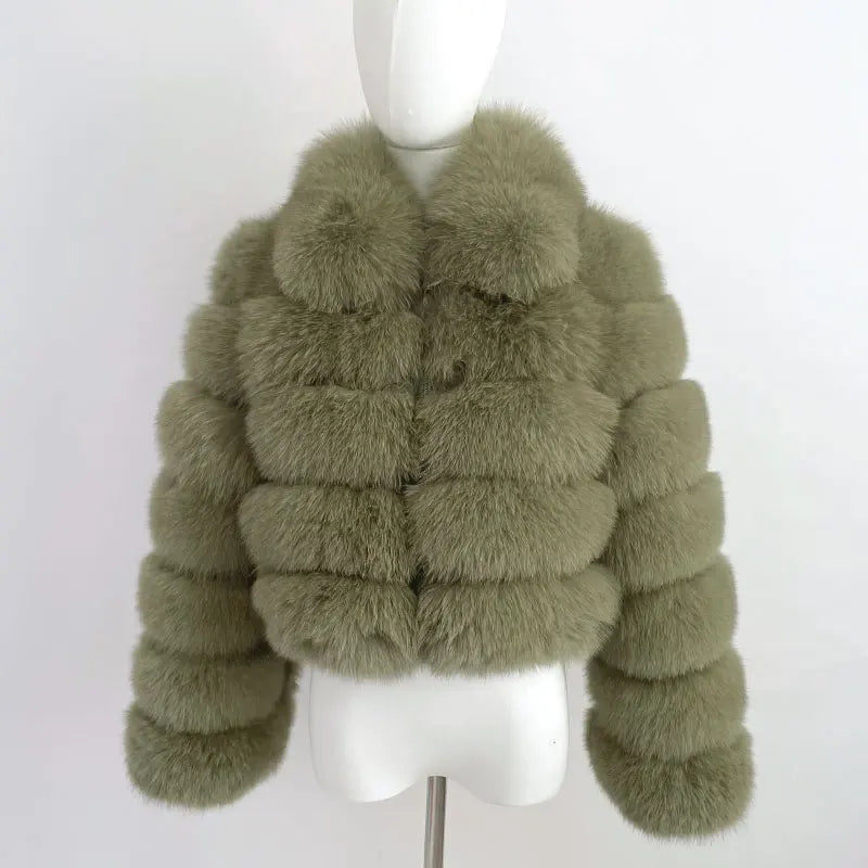 Fluffy Eco-Friendly Fashion Thick Warm Fur Coat Crocheted Breathable Winter Cotton Filling Real Fox Fur Bomber Jacket Short
