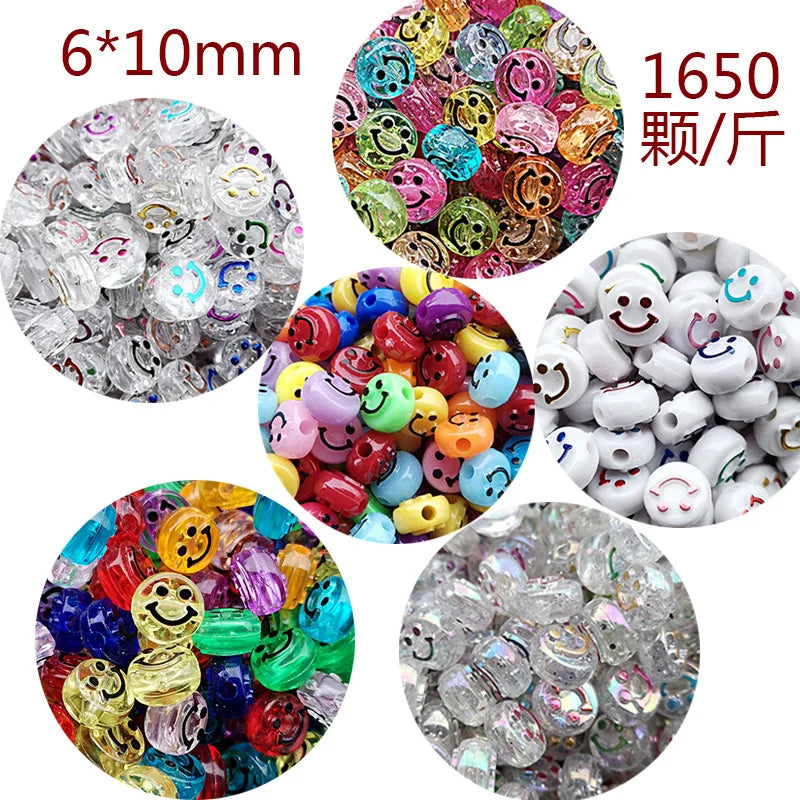 Wholesale Bulk Custom Acrylic Smile Face Colorful Glitter Bead Mixed Handmade Ornament Diy Beads Charms for Jewelry Making