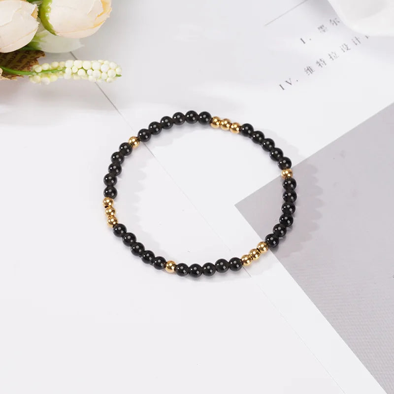 Minimalism Crystal Stone Bracelet Natural Stone Stretch Gold Bracelet Tiny Gemstone Beaded Stacking Bracelet