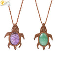 CSJA Handmade Braided Cute Animal Tortoise Turtle Natural Stone Necklace Fashion Jewelry for Women H108