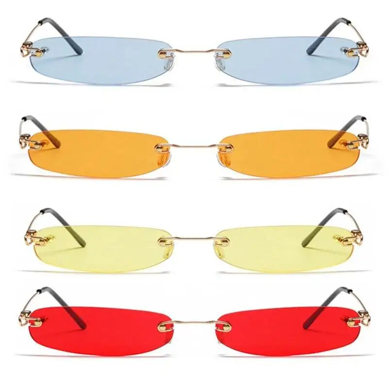 Narrow Sunglasses Men Rimless Summer Red Blue Black Rectangle Sun Glasses for Women Small Face Hot Selling 2025