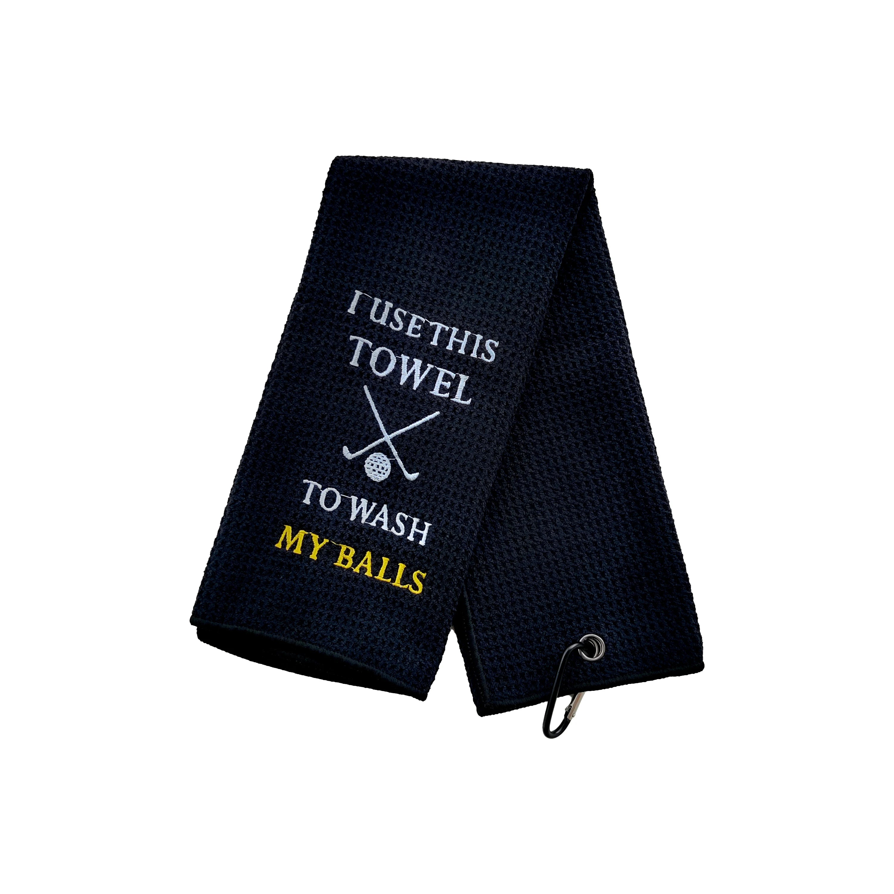 Wuxi Ivy Textile Hot Sale Embroidered Funny Towel for Golf Bags Custom Printed Logo Waffle Weave Golf Towel Tri-folder with Hook
