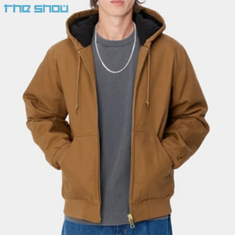 Custom  Cotton Duck Canvas Work Jacket With Lined Worker Oversized Heavy Weight Track Jacket Zip up Hoodies Jacket Men