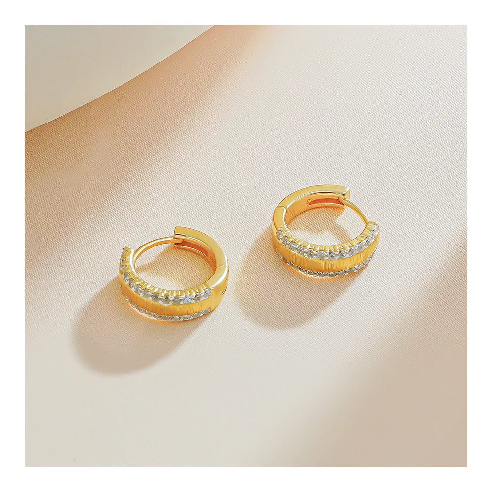Italian Filigree Jewelry S925 Sliver Handmade Brushed Jewelry Gold Plated Zircon Inlaid Chunky Hoop Earrings for Women