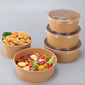 Customized Biodegradable Disposable Kraft Paper Bowls & Lids for Hamburger Pizza Salad Bread Fast Food Takeout Packaging