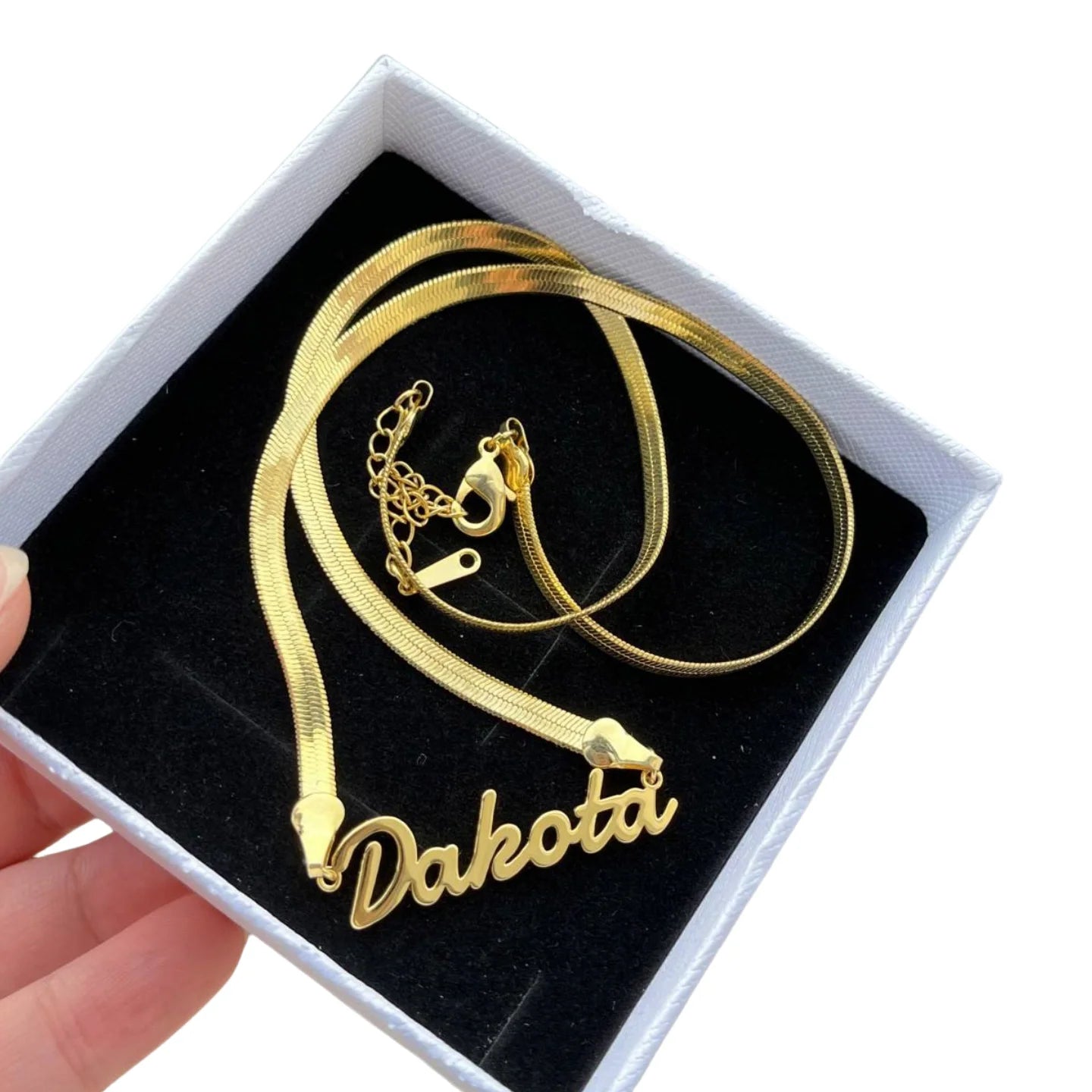 QHAN Personalized Letter Necklace Stainless Steel Gold Custom Name Necklace With Snake Chains