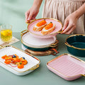 Wholesale Nordic INS Ceramic Dinnerware Set Luxury Gold Egde Salad Steak Dessert Breakfast Serving Plate Soup Bowl With Handles