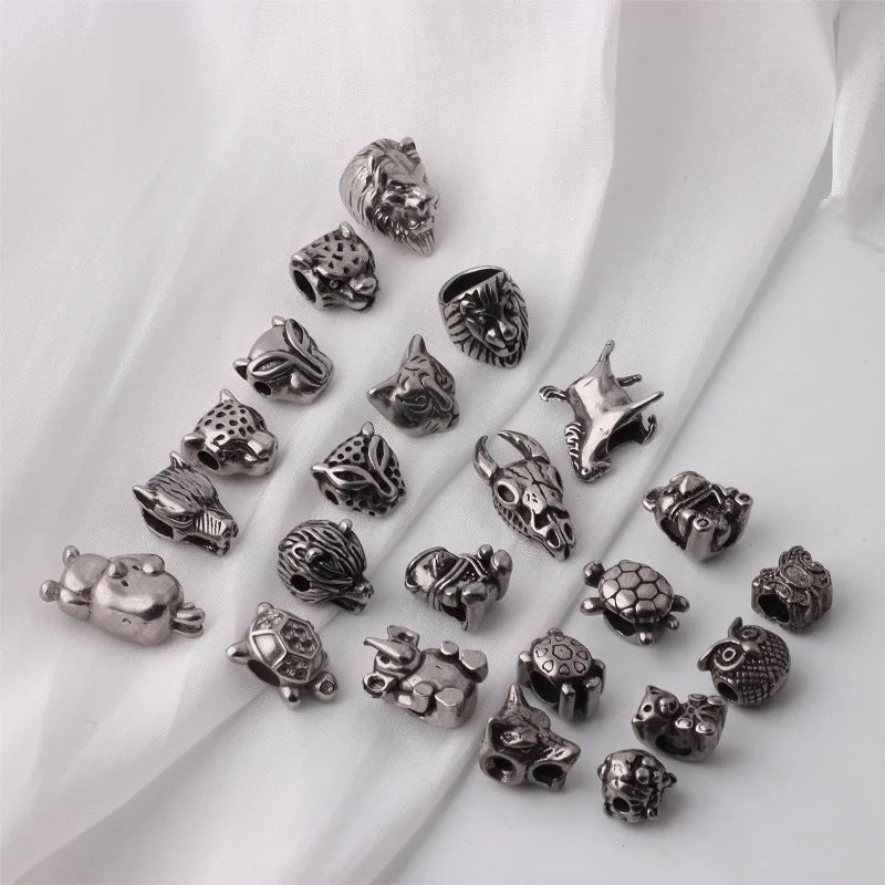 Personalized Stainless Steel Animal Head Spacer Charm Beads Multiple Patterns Original Slider Beads for Hiphop Jewelry Making