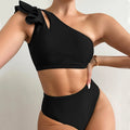 Sexy One Shoulder Bikini Set Ruffle Two Piece Swimsuit Women High Waisted Bathing Suit Ribbed Beachwear Summer Biquini