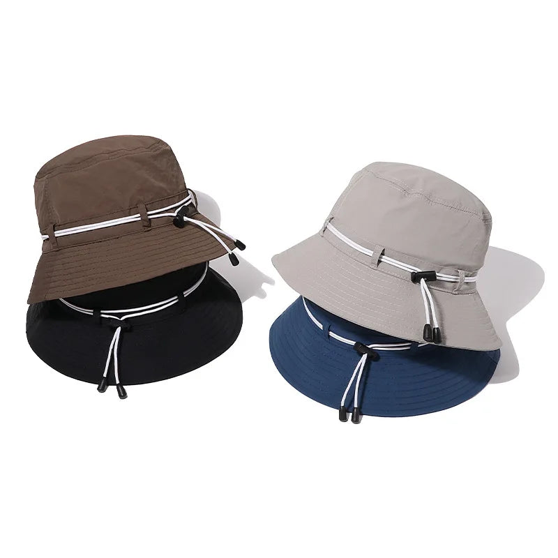 Wholesale Custom UV Protection Nylon Fisherman's Boonie Bucket Hat Drawcord String Outdoor Hiking Camping Fishing Cycling Daily