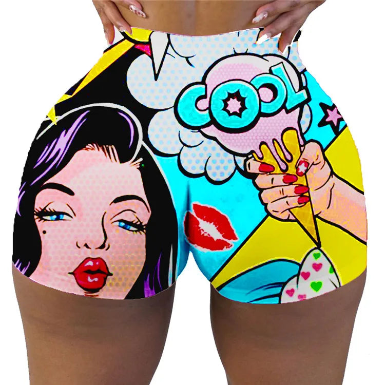 New Sexy Summer Fashionable Candy Snack Shorts for Sports Women Biker Shorts Hight Waist Yoga Panty Booty Shorts Women