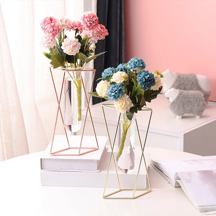 Modern Gift Creative Hydroponic Lady Plant Craft Glass Flower Vase With Metal Tray Home Decor Accessories