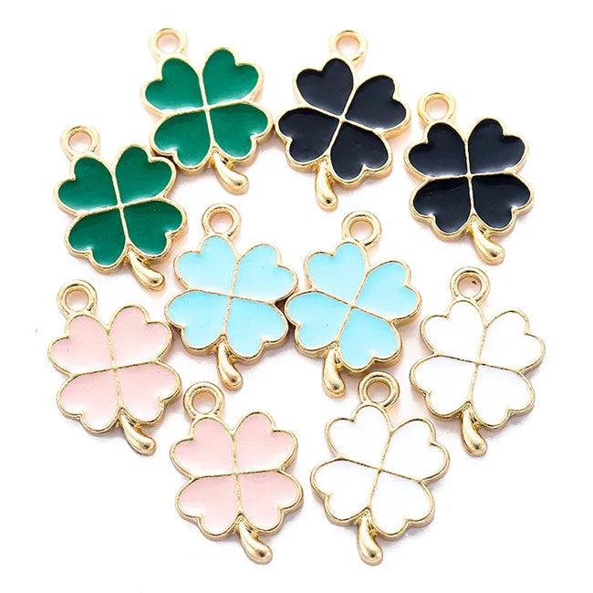 Multi Color Enamel Four Leaf Clover Charms Gold Color Plated DIY Making Necklace Bracelets Jewelry Accessories