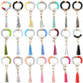 Silicone Beaded Wristlet Keychain with Tassel Beaded Bracelet Keychain