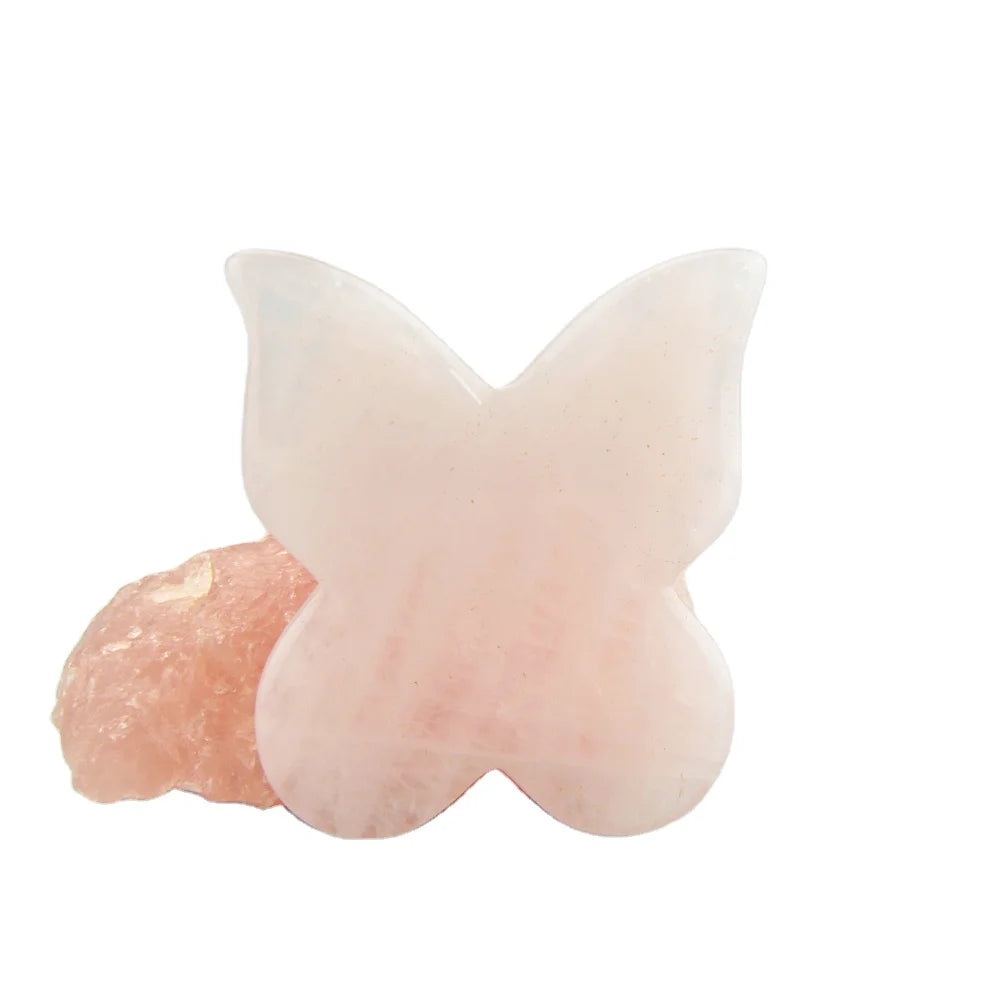100% Natural Butterfly Shaped Rose Quartz Gua Sha Guasha Jade Roller