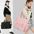 Black and Candy pink Women's Yoga Gym Leather Zipper Tote Bag for Women with Mat Holder and Front Side Pockets