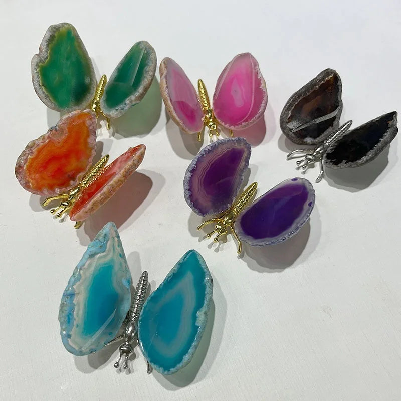 Wholesale Natural Crystal Handmade Color Agate Slice butterfly Gift Office Desktop Crafts Small Prnaments