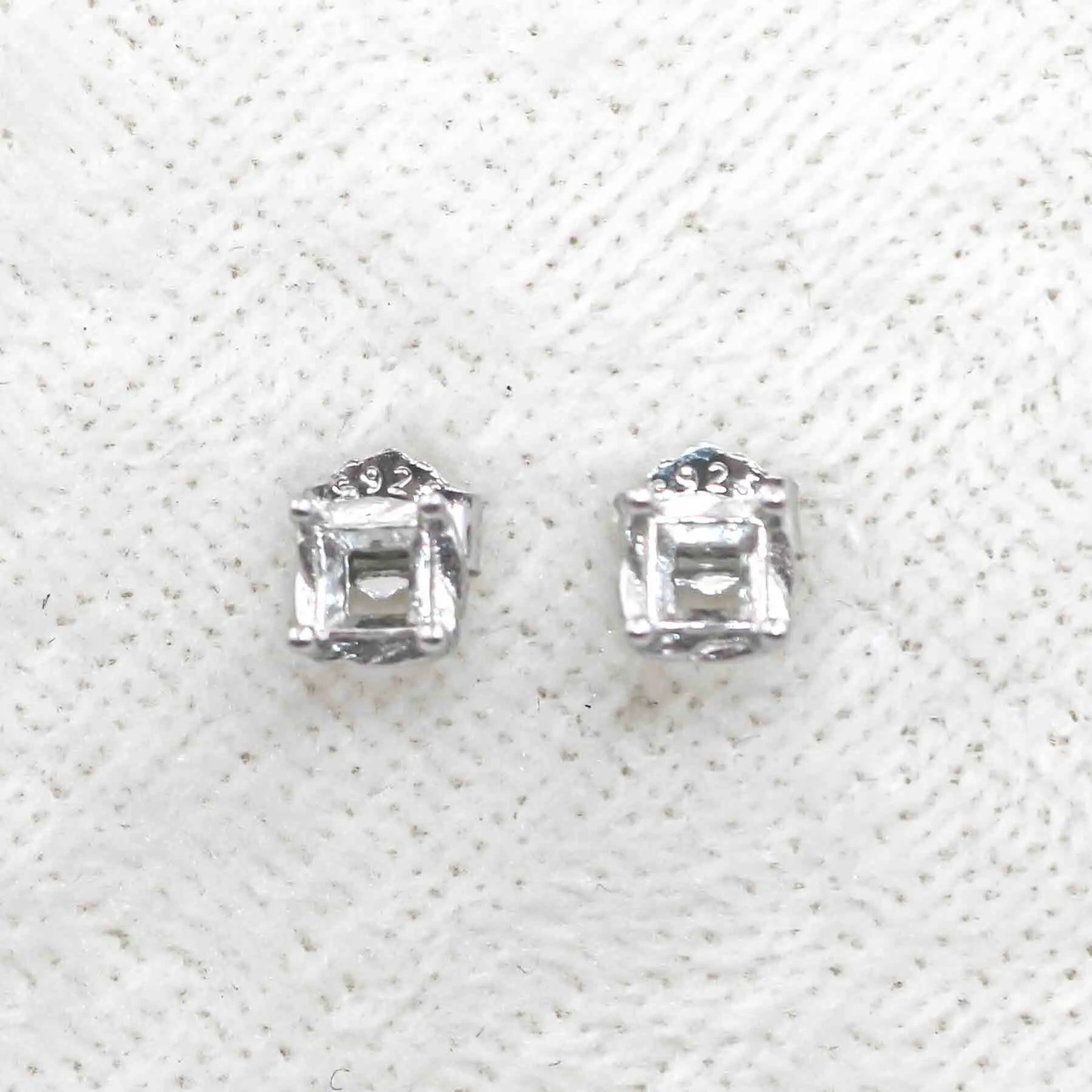 Sterling Silver 3*3mm Semi Mount Stud Earrings Empty Frame Support Blank Setting S925 Base Without Center Stone DIY for Inlay