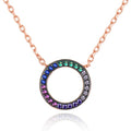 Promotion Wholesale Fashion Rose Gold Circle of Life Necklaces Colorful CZ 925 Sterling Silver Necklace