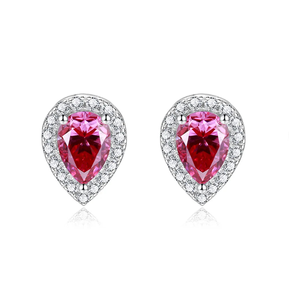 Designer Colorful Moissanite Stud Earrings: 5*7mm Pear Cut 0.8ct with S925 Sterling Silver Full-cut Diamond Inlaid Surround