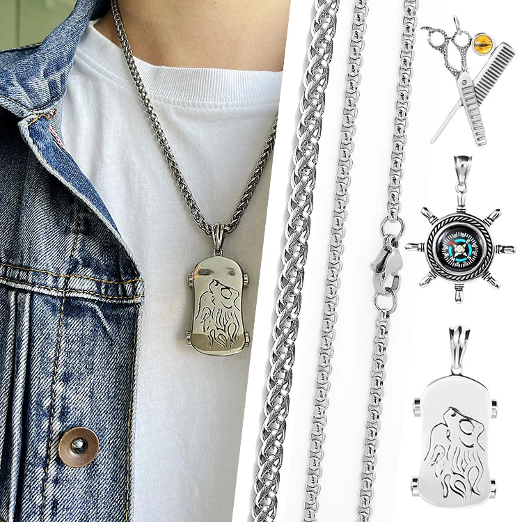 18K Gold Plated Zircon 316L Stainless Steel Scissors Compass Scooter Shape Pendant Necklace